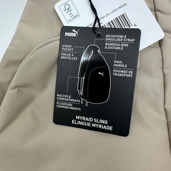 Puma Myraid Sling Bag Backpack One Size Beige Adjustable Strap Pockets NEW main image 6